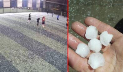 Ceviz büyüklüğünde dolu yağışına halı saha maçında yakalandılar