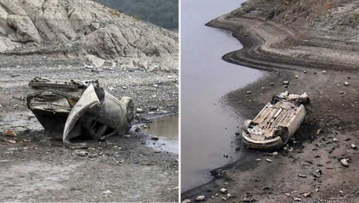 Alibeyköy Braajı’nda sular çekilince otomobil ortaya çıktı